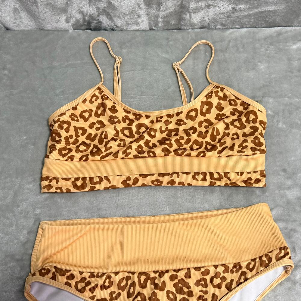 SHEIN Leopard Print Ribbed High Waisted Bikini Set Size Large - Picture 5 of 8